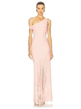 New Deme by Gabriella Praia Pink Fringe Off Shoulder Maxi Dress Jersey Small